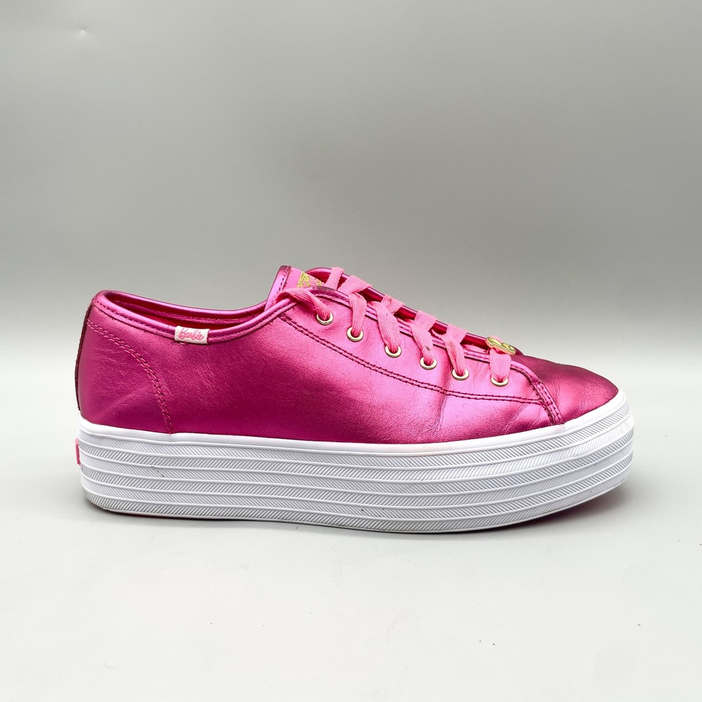 Keds Barbie Womens 10 Triple Up Platform Sneakers Metallic Pink Leather Y2K Glam